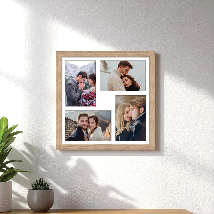 Photo Frame Collage 10x15 cm Photos Display 4 Oppenings Wall Mounting Home Décor Photo-Frame (34x34 cm)
