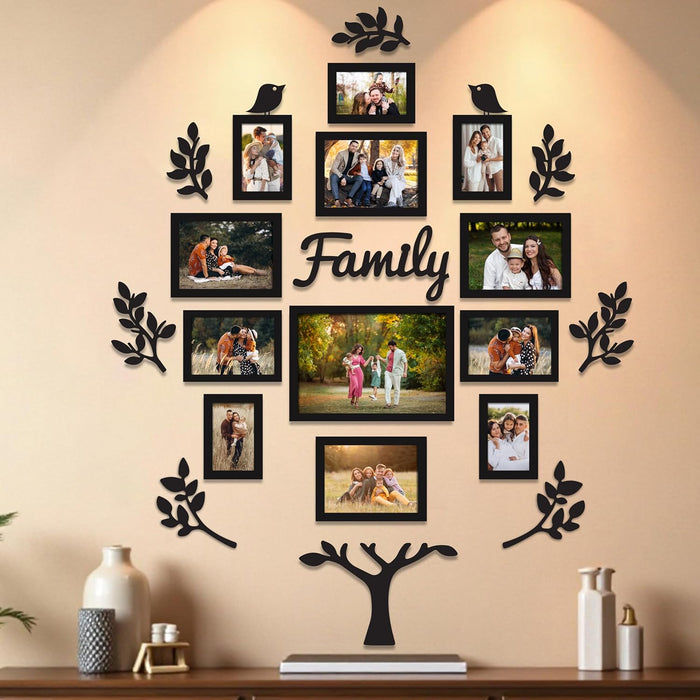 Family Tree Wall Photo Frame Set Pack of 12 with 10 MDF Cutouts for Home Decoration Wall Photo Frame Collage for Living Room Bedroom