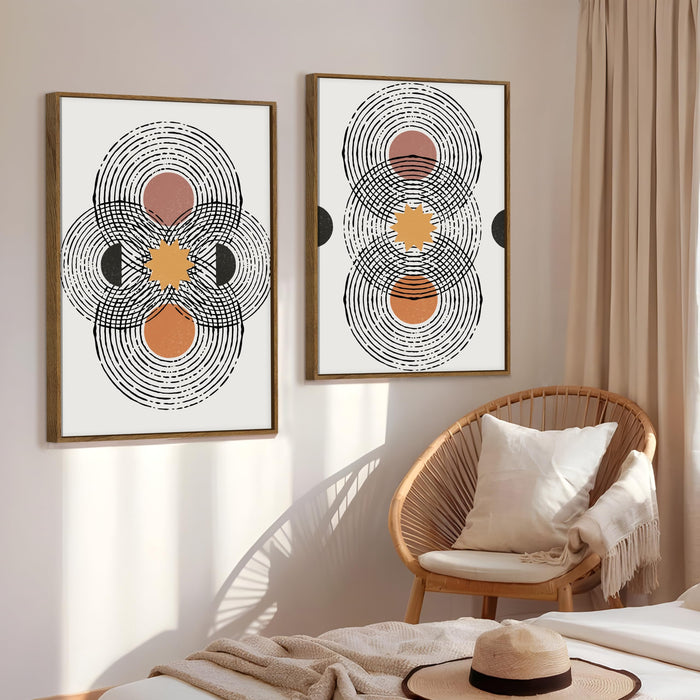 Boho Geometric Round Abstract Canvas Wall Painting Bohemian Large Wall Art Painting for Living Room Decoration, Stylish Large Wall Art Print for Wall Decor (Set of 2, 58x89 cm)
