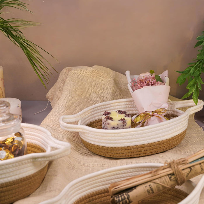 Jute Basket Round Shape Foldable Gift Basket, Storage and Organizer Jute Baskets with Handle (Set of 3)