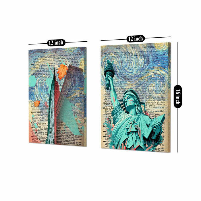 Art Street Set of 2 Stretched Canvas Painting Statute of Liberty American Dreams Dictionary Wall Art for Home Decor, Living room, Office, Hotel & Bedroom Size (12x16 inch)
