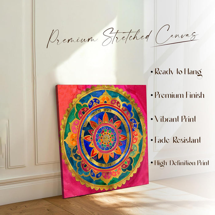 Abstract Canvas Mandala Design Multicolor Wall Art Painting – Gallery Wrap Canvas Wall Décor (56x56 cm)