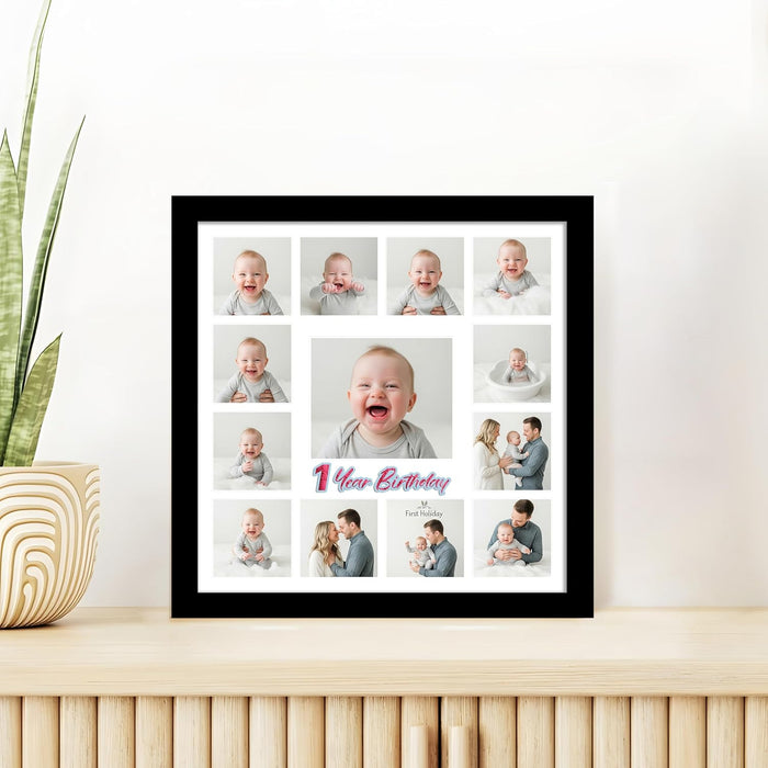 Personalized Happy Birthday Wall Photo Print Collage with 13 Photo Upload Customized Photo Frame (Frame Size 11x11 inch)