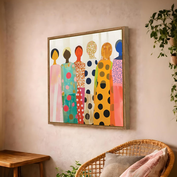 Modern Figurative Framed Painting For Living Room | Women Unity Large Canvas Painting With Frame Wall Art For Bedroom, Hallway's, Office, Hotel, Size 58x58 cm