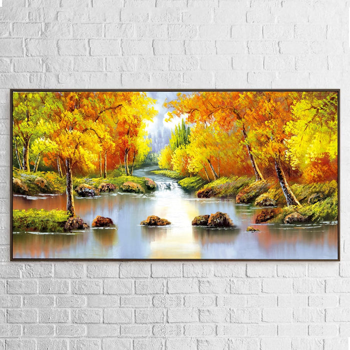 Art Street Canvas Painting Abstract Autumn Trees Nature Scenery Panel for Home Décor (Black, 23x47 Inch)