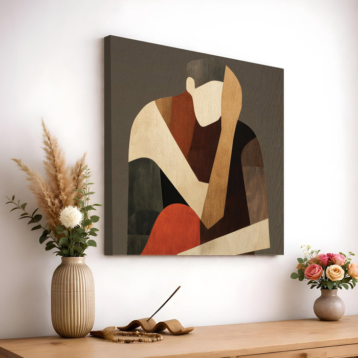 Boho Cubist Figurative Stretched Canvas Painting For Living Room | Abstract Figure Wall Art Large Canvas Painting For Livingroom Home Decor, Bedroom, Hallway's, Office, Hotel - 86x86 cm