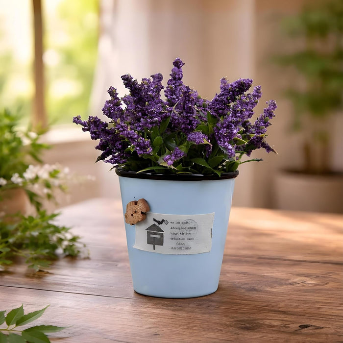 Ceramic Flower Pot with Artificial Purple Flowers | Decorative Tabletop Planter