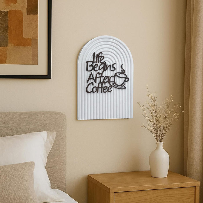 Art Street Wooden Boho Wall Art with Quote Real Wood Arched Base with Brown MDF Cutout Life Begins After Coffee Boho Bedroom & Living Room Décor 22x31 cm
