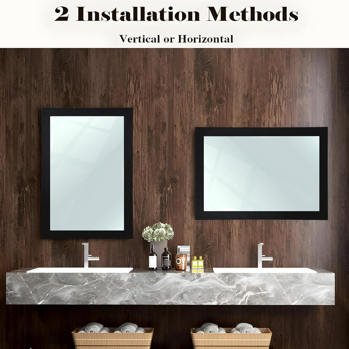 Bathroom Wall Mirror, Black Wall Mount Rectangular Makeup Mirror, Decorative Looking Glass with Frame (Size: Inner: 12x18 in, Outer: 15x21 Inch)