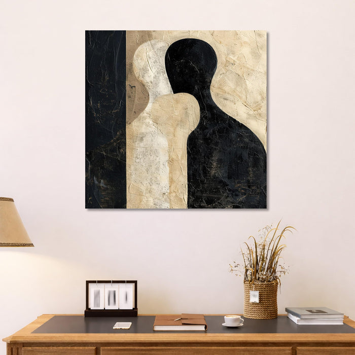 Modern Abstract Figurative Stretched Canvas Wall Art Painting For Living Room, Minimalist Silhouette Painting, Large Textured Neutral Earth-Tone for Living Room & Office (56xx56 cm)