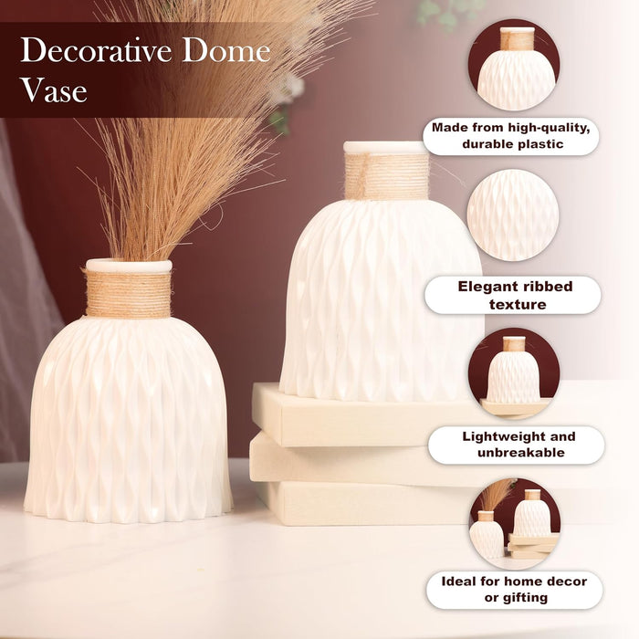 Beautiful Flower Vases, PVC Pot for Plants Stand Twisted Geometric Texture White Vase Pot, Made of Durable Plastic PVC Height - 14 cm