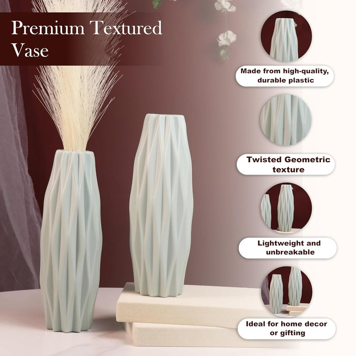 Beautiful Flower Vases, PVC Pot for Plants Stand Twisted Geometric Texture Grey Vase Pot, Made of Durable Plastic PVC Height - 22 cm