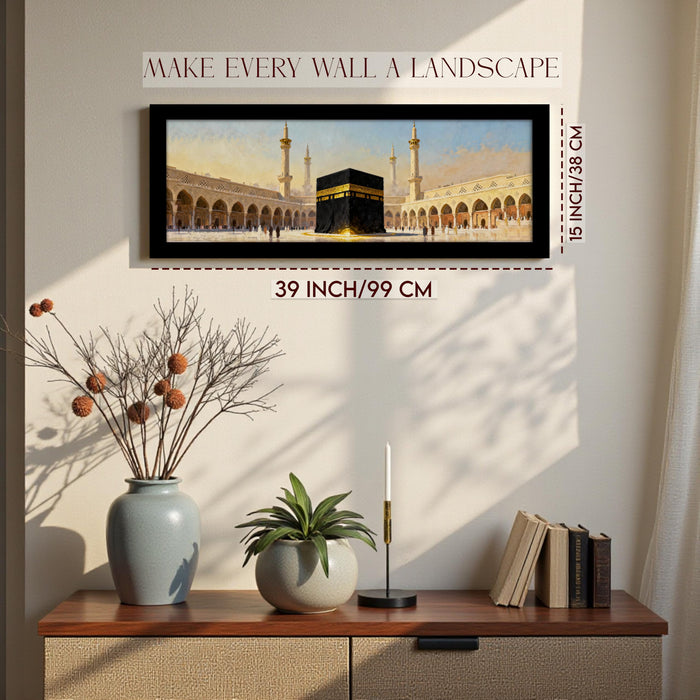 Makka Madina Kaaba Islamic Arabic Wall Art Framed Luxury Paintings for Home Decoration, Living room, Bedroom and Office Decoration (99x38 CM)