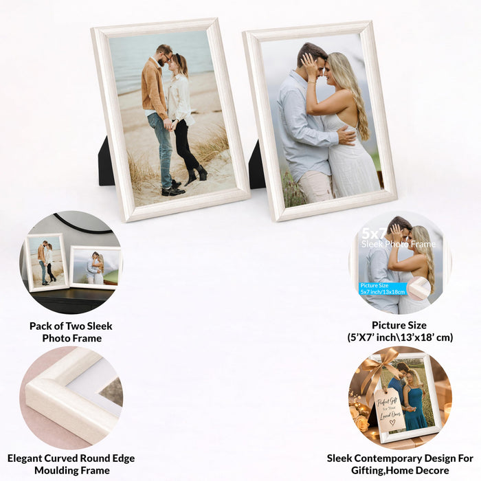Art Street Picture Table Photo Frame Set of 2 for Bedroom, Tabletop Frames with Stand, Modern Farmhouse Photo Frames for Couples, Weddings, Home Decor, Portrait or Landscape Display (Beige,5x7 Inch)