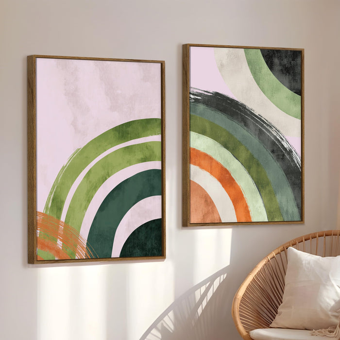 Boho Green and Red Abstract Pattern Canvas Painting Bohemian Large Wall Art Painting for Living Room Decoration, Stylish Large Wall Art Print for Wall Decor (Set of 2, 58x89 cm)
