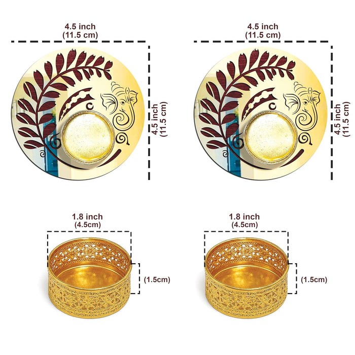 Decorative Diwali Tealight Diya Holders for Home Decoration, Dipawali Décor Items, Diwali Temple Decoration - Pack of 4 MDF Wood Tea Light Candle Holder Deity Ganesha Stand –11.5x11.5 cm