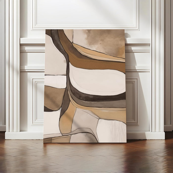 Large Stretched Canvas Painting, Panel Wall Art Print Modern Abstract Framed Luxury Paintings (Beige, 22x34 Inch)