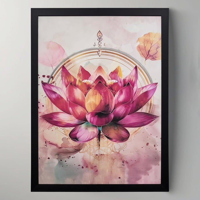 LED Lotus Flower Wall Art Print with Wooden Frame, Feng Shui Vastu Wall Decor, Lotus Painting with LED Light - 43x58 cm