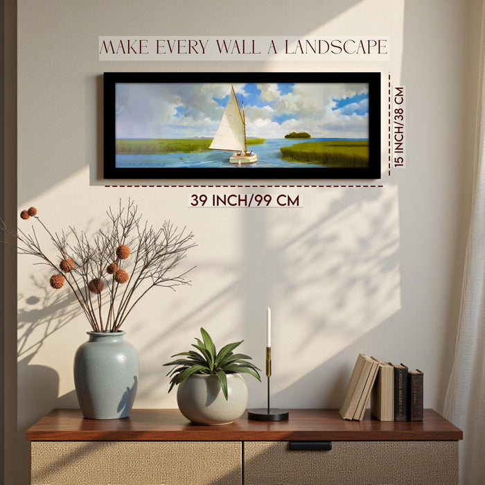 Swamp Area with Sailboat Landscape Wall Art Framed Luxury Paintings for Home Decoration, Living room, Bedroom and Office Decoration (99x38 CM)