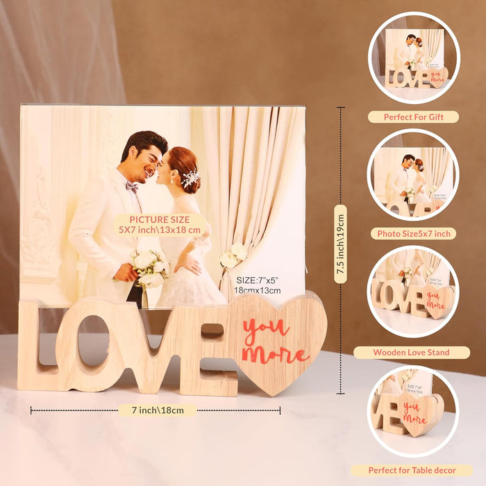 Couples Photo Frame Creative Wooden Love Cutout with High Definition Glass for Table Stand Table Top Picture Frame, 13x18 cm