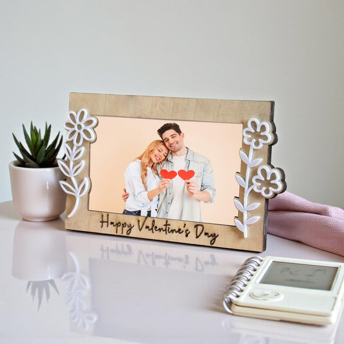 Art Street Happy Valentine’s Day Gift for Couples Girlfriend Boyfriend Romantic Couple Gift Photo Frame Love Token Floral Tabletop Photo Frame for Home Decor, for 8x13 cm Image