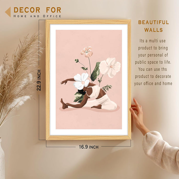 Boho Floral Yoga Woman Wall Painting, Bohemian Large Wall Art Painting (16.9x22.9 Inches)