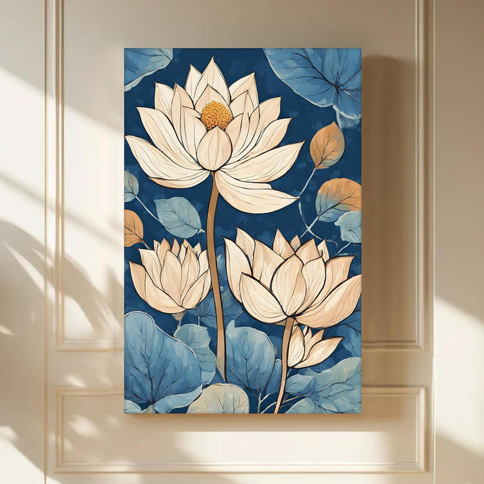 Abstract Stretched Canvas Multicolor Wall Art Painting Beige Lotus Abstract Beautiful Wall D̩cor in Blue, Brown and Orange for Living Room, Bedroom, Office ‰ÛÒ 22x34 Inch