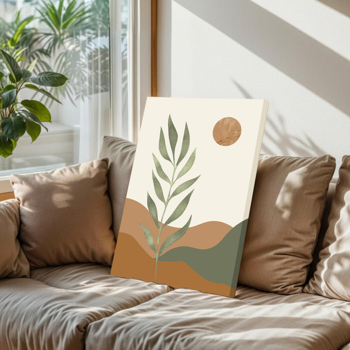 Abstract Botanical Leaves Sun Stretched Canvas Wall Art Modern Boho Illustration Painting for Home & Office Wall Decor, (16x22 Inch)
