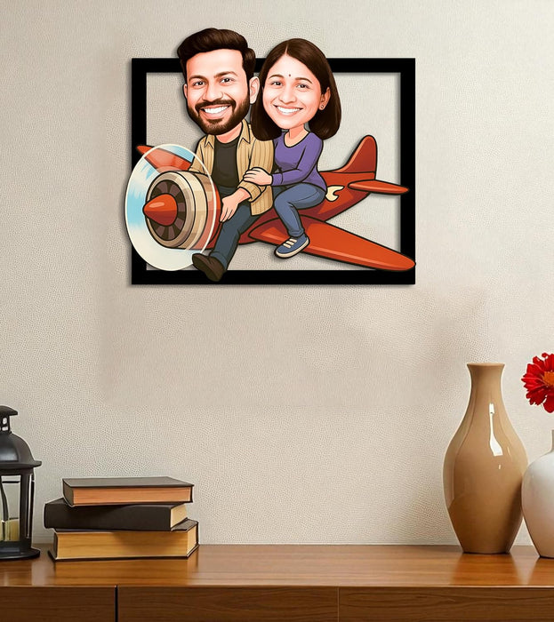 Customized Caricature Character Custom Cartoon Photo Frame, MDF Wooden Personalized Anniversary Gift For Husband, Wife, Customised Gift For Friends & Family, Girlfriend, Boyfriend, Couples