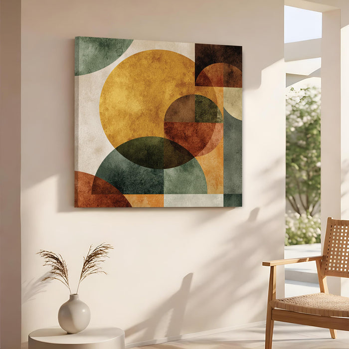 Boho Geometric Circles Stretched Canvas Wall Art Painting For Living Room, Modern Minimalist Earth Tone Painting, Abstract Decor for Living Room, Office & Studio (56xx56 cm)