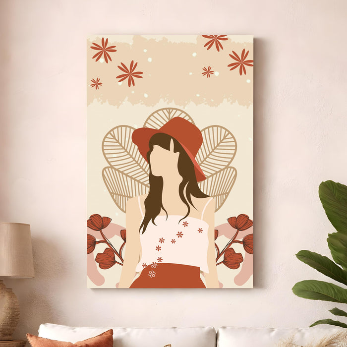 Boho Woman Portrait Stretched Canvas Painting For Living Room | Feminine Figurative Stretched Canvas Wall Art For Livingroom Home Decor, Bedroom, Hallway's, Office, Hotel - 56x86 cm