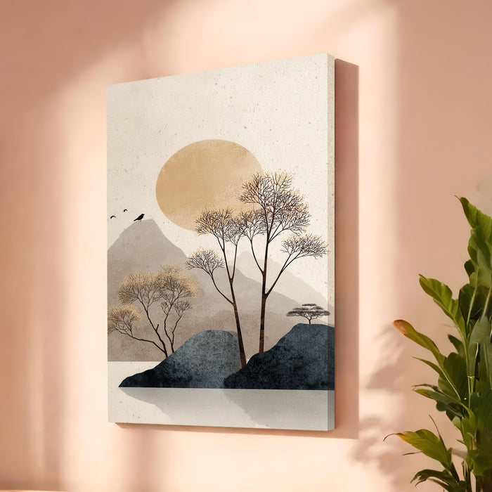 Abstract Mountain Sunrise Stretched Canvas Painting For Living Room | Mountain Landscape Stretched Canvas Wall Art For Livingroom Home Decor, Bedroom, Hallway's, Office, Hotel - 56x86 cm