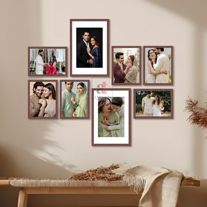 Art Street Photo Frame Set of 8 Brown Wall Decor Collage Display Hanging Family Picture Frames Gallery Collection Decor Items Wall Mount Frames Birthday Anniversary Gift, 8x12 and 12x16 In