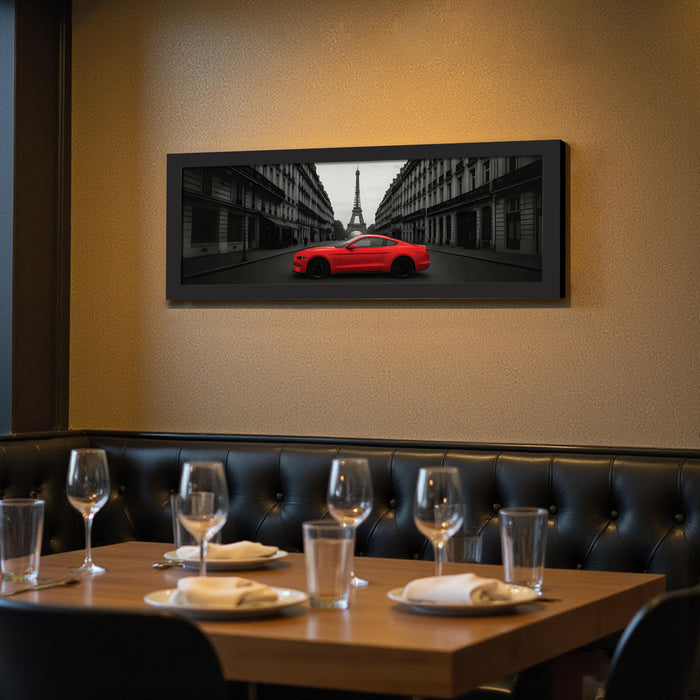 Paris City Racing Car with Eiffel Tower View Wall Art Framed Luxury Paintings for Home Decoration, Living room, Bedroom and Office Decoration (99x38 CM)
