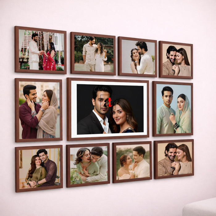Art Street Photo Frame Set of 10 Brown Wall Decor Collage Display Hanging Family Picture Frames Gallery Collection Decor Items Wall Mount Frames Birthday Anniversary Gift, 8x8, 8x12 and 12x16 In
