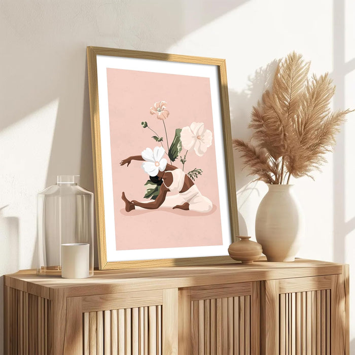 Boho Floral Yoga Woman Wall Painting, Bohemian Large Wall Art Painting (16.9x22.9 Inches)