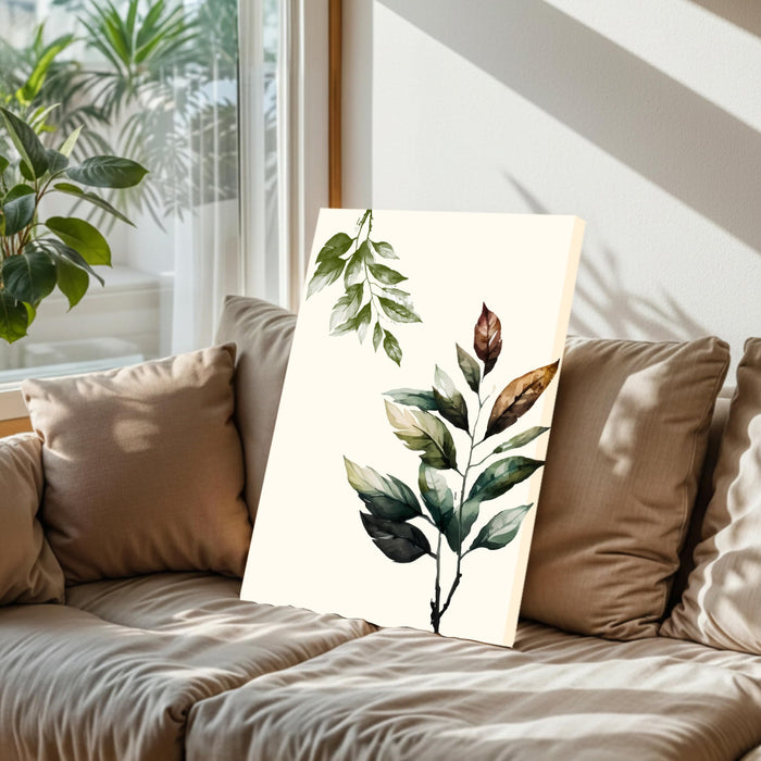 Abstract Botanical Green Leaves Stretched Canvas Wall Art Modern Boho Illustration Painting for Home & Office Wall Decor, (16x22 Inch)