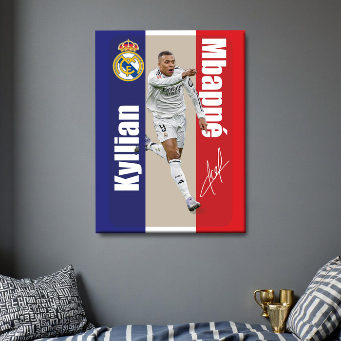 Kylian Mbappé Wall Art Canvas Painting Poster – Real Madrid CF Superstar Football Wall Decor for Football Fans, For Living Room, Bedroom, and Home & Office Décor, 16 x 22 Inch