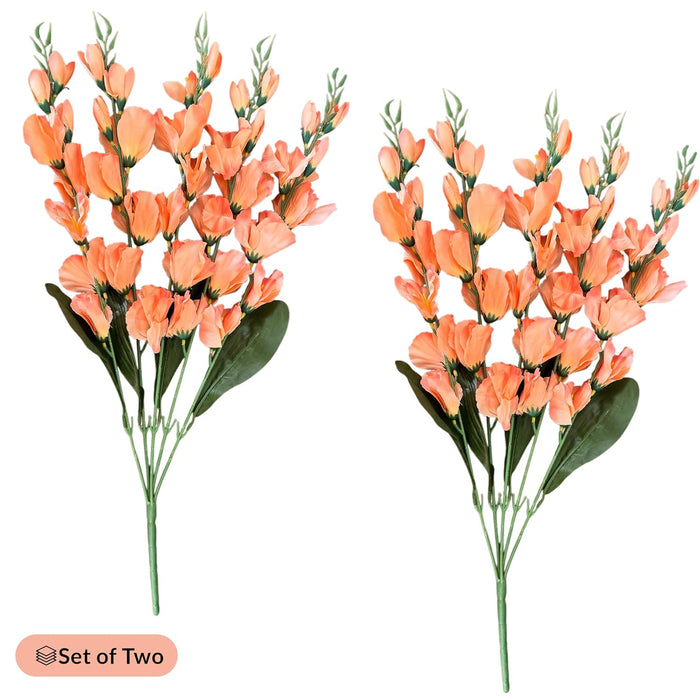 Artificial Gladiolus Flower Bunch for Vase, for Home Décor Table Placement Office Desk (24 Inch, Set of 2, Orange) (Vase Not Included)