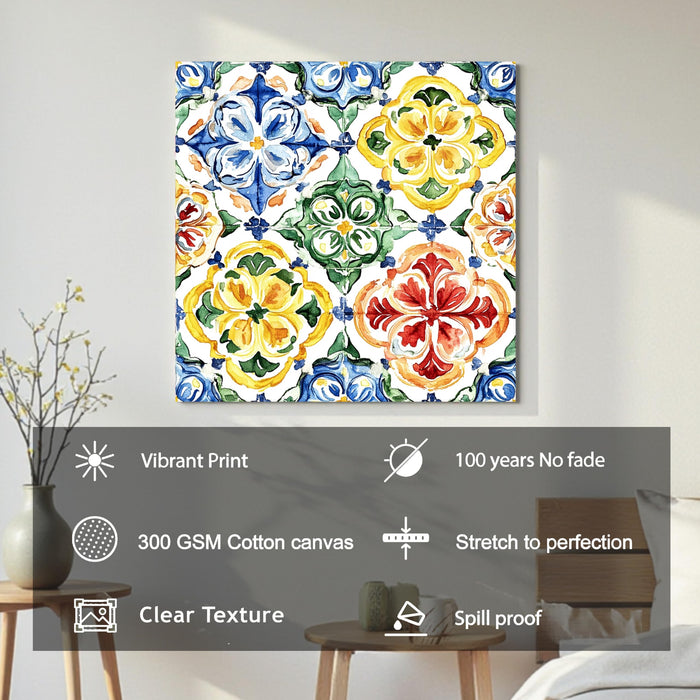 Turkish Tiles Wall Paintings for Wall Decoration | Flower Canvas Wall Painting for Living Room, Bedroom, Home and Office Wall Decor (41x41 Cm)