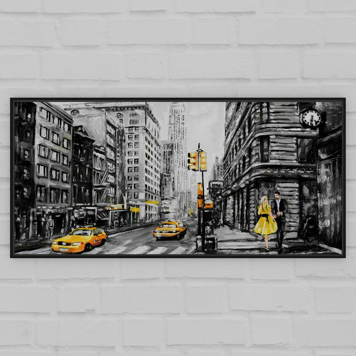 Art Street Abstract New York City Street View Large Canvas Painting for Home Décor (Black, 23x47 Inch)