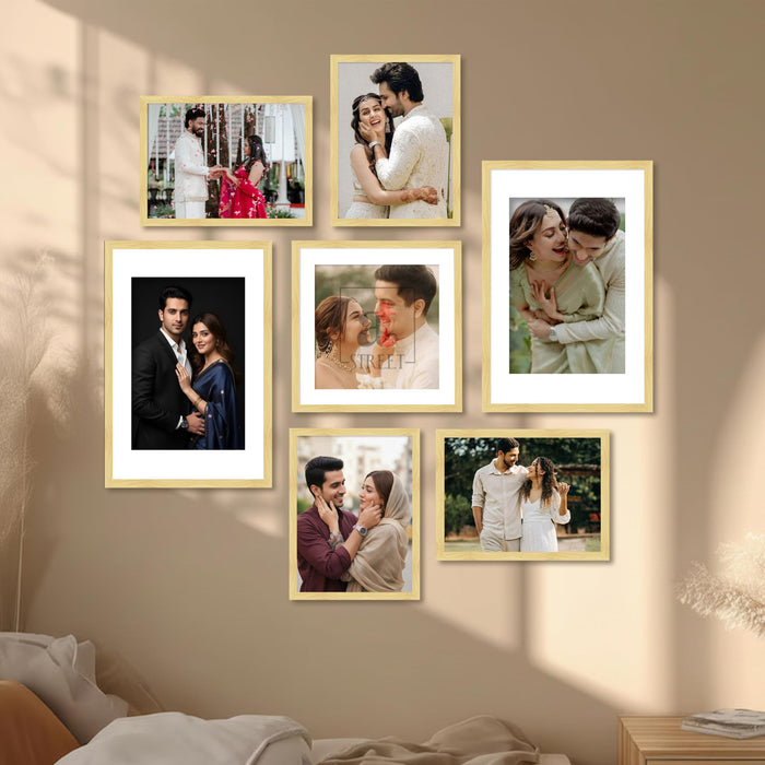 Art Street Photo Frame Set of 7 Beige Wall Decor Collage Display Hanging Family Picture Frames Gallery Collection Decor Items Wall Mount Frames Birthday Anniversary Gift, 8x12, 12x12 and 12x16 In