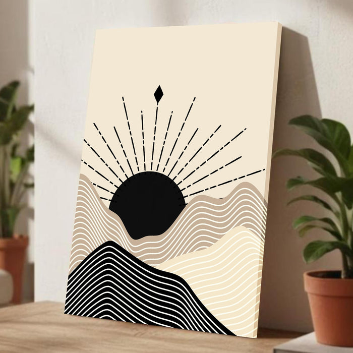 Abstract Sun Rise mountain Stretched Canvas Wall Art Modern Boho Illustration Painting for Home & Office Wall Decor, (16x22 Inch)