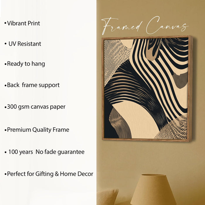 Boho Abstract Framed Painting For Living Room | Organic Geometric Large Canvas Painting With Frame Wall Art For Bedroom, Hallway's, Office, Hotel, Size 58x58 cm
