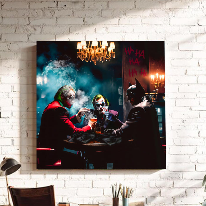 PAINTINGMANTRA Dark Villain Poker Stretched Canvas Wall Art | Cinematic Casino Theme Luxury Wall Painting for Living Room, Office & Man Cave Décor, 22x22 Inch
