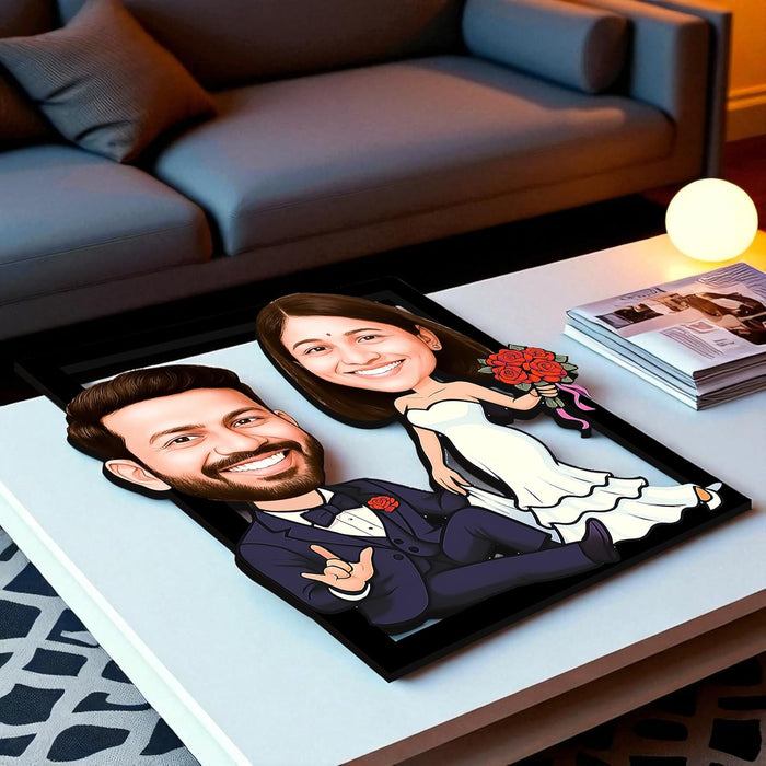 Customized Caricature Character Cartoon Photo Frame, MDF Personalized Caricature Anniversary Gift For Husband, Wife, Customised Gift For Friends & Family, Girlfriend, Boyfriend, Couples