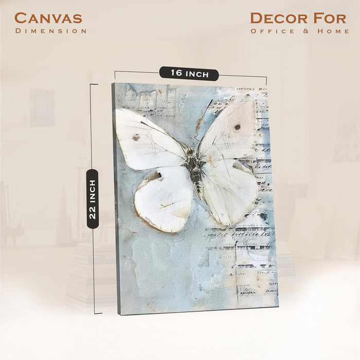 Distressed Aesthetics Art of Butterfly in Sky and White | Digital Painting On Canvas Stretched on Wood (16x22 Inch)