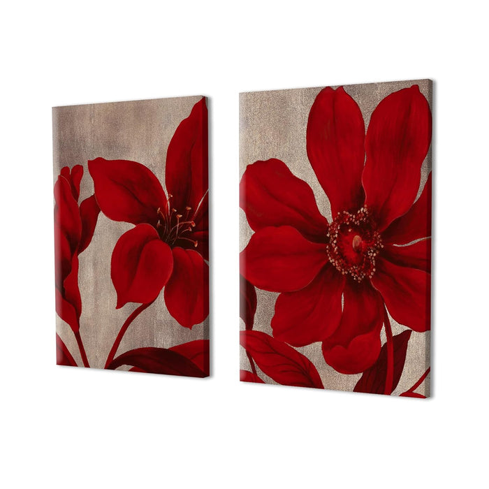 Art Street Stretched Canvas Painting Red Floral Wall Decoration Print For Living Room Decoration (Set of 2, Size: 16x22 Inch)