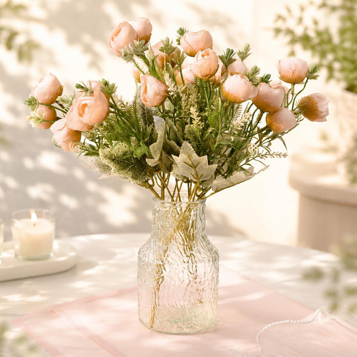 Art Street Artificial White Rose Flowers Pione Bouquet for ' S Day, Rose Flowers Pione Bunch Ideal for Home, (Set of 2, 14 Head/Bunch), 13 Inch - Without Vase