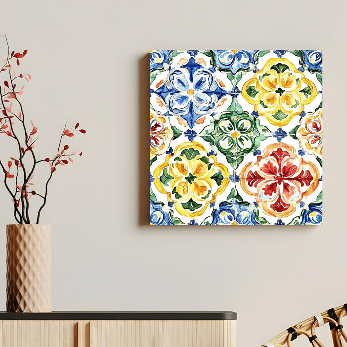 Turkish Tiles Wall Paintings for Wall Decoration | Flower Canvas Wall Painting for Living Room, Bedroom, Home and Office Wall Decor (41x41 Cm)